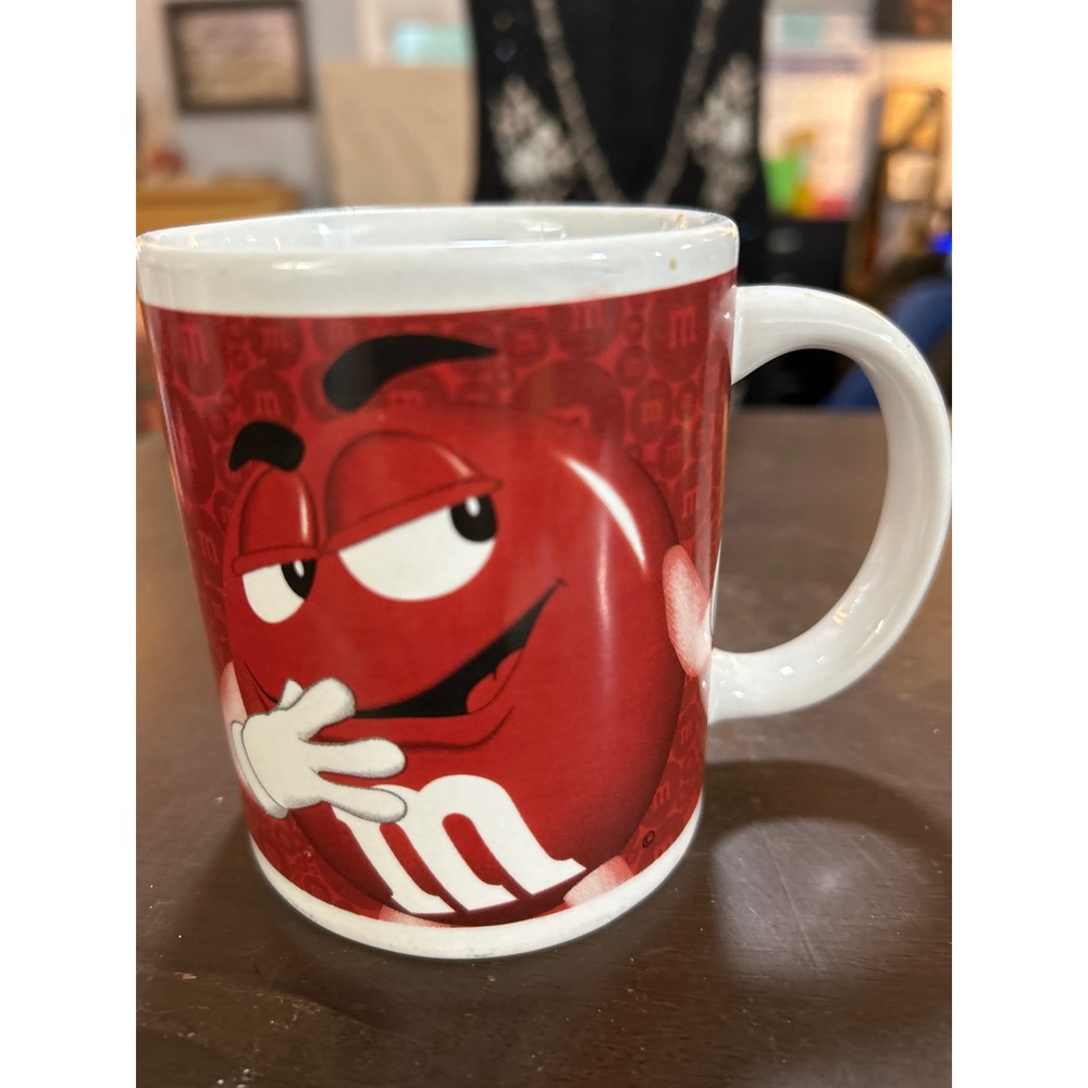 M&M's Red and Yellow Character Coffee Mug Ceramic Megatoys 2015 Red Background
